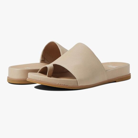 Eileen Fisher Digit Women's Beige Khaki Leather Slide Sandals Minimalist Size 6 - Picture 1 of 9